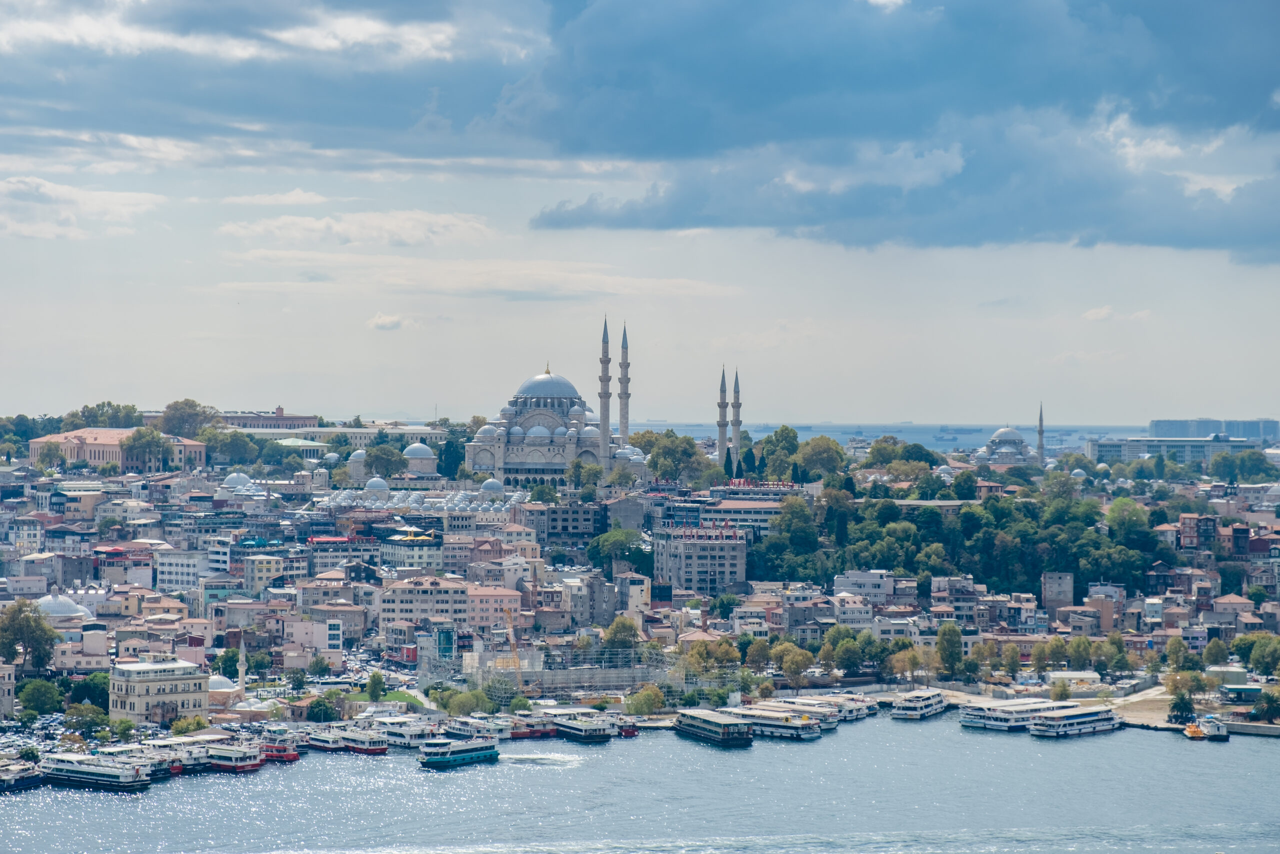 Top view from Galata Tower in Istanbul. Panorama of Istanbul on a cloudy day.